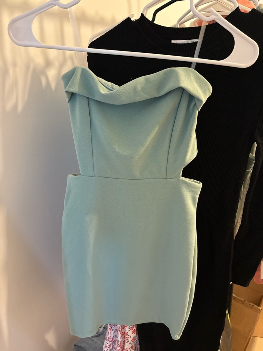 Windsor Mint Green Strapless Fold-Over Neck Bodycon Dress